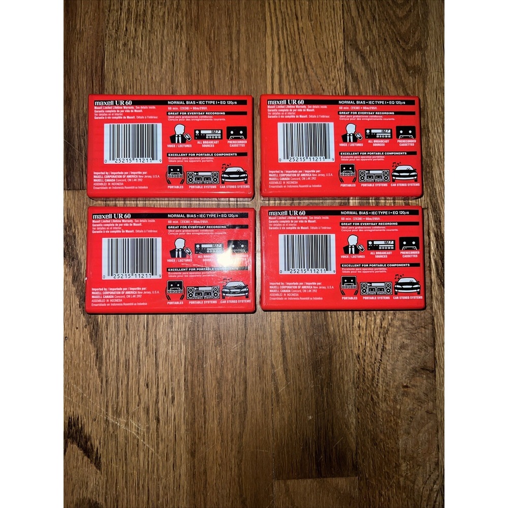 Lot of 4 New Sealed MAXELL UR 60 Minute Blank Audio Cassette Tapes - Picture 7 of 7